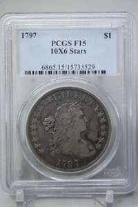 1797 Draped Bust Dollar  10x6 Stars PCGS F15 #3529 - Picture 1 of 4