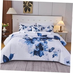  Blue Floral Comforter Set King Size, 8 King-8 Pieces Watercolor Blue Floral - Picture 1 of 8
