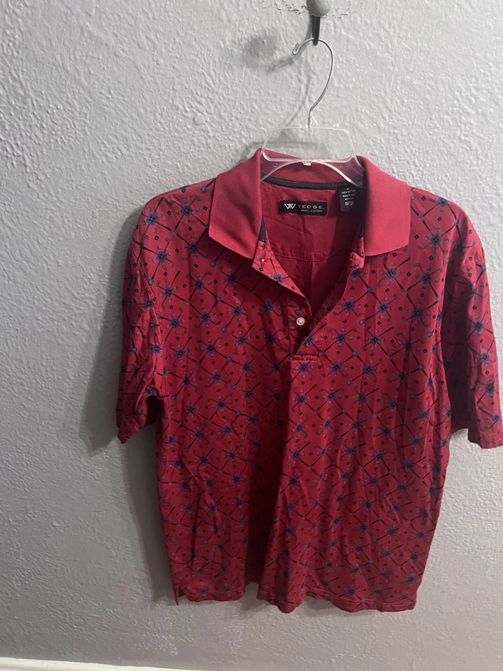 Polo de manga corta con patrón de golf rojo de cuña para hombre talla mediana Foto 1 de 4
