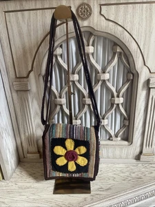 BOHO Hip Bag PURSE Adjust Strap Yellow Flower MultiColor Woven Fabric Flap Bag - Picture 1 of 6