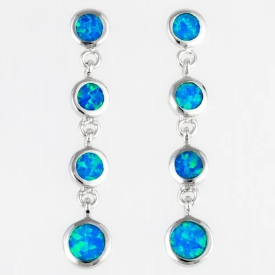 4 pendientes colgantes redondos de plata ópalo de fuego azul océano Foto 1 de 4