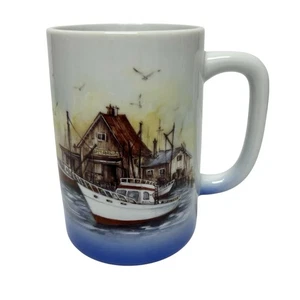 Vintage Otagiri Fischerboote Meer Dorf Möwen Kaffeebecher Teetasse Japan - Bild 1 von 9