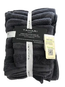 Neu Tahari Home 6-teiliges Baumwolltuch-Set Luxus anthrazitgrau Bad Handwaschlappen - Bild 1 von 5