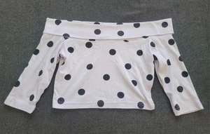Vintage 80s 90s Black And White Polka Dot Off The Shoulder Crop Top Rave M/L - Picture 1 of 14