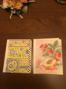 2 Vintage aktuelle inkl. leere Notiz Blumen Obst Pfirsich Erdbeere Karten mit Umschlägen - Bild 1 von 5