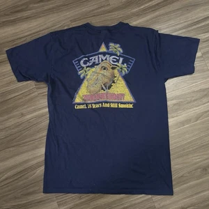 Y2K / Vintage 1988 Camel Cigarettes 75th Birthday Promo Tee Navy Blue T-Shirt XL - Picture 1 of 9