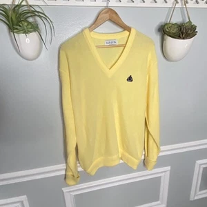 Vintage Preppy IZOD Unisex V-NECK SWEATER YELLOW XL 100% ACRYLIC - Picture 1 of 6