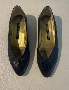 ANDREA PFISTER 80’s Negro Reptil Pisos ~ Talla 5 1/2 Hecho en Italia - Imagen 1 de 7