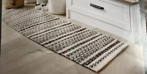 24” X 84” Threshold Runner Woven Rug Ivory Stripe Machine Washable NEW - B118 - Picture 1 of 11