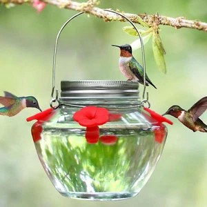 Mason Jar Hummingbird Feeder for Outdoors Hanging, Top Fill Leak-Proof Design wi - Picture 1 of 12