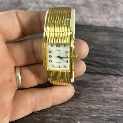 Collezio White Pearlized Dial Gold Tone Rectangle Case Hinge Band Watch - Image 1 of 4