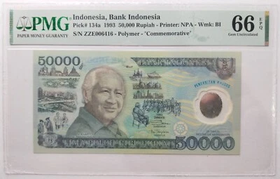Indonesia 50000 50.000 Rupiah 1993 Polymer PMG 66 EPQ Gem Uncirculated - P.134a - Image 1 of 2
