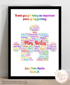 Personalised Puzzle Piece Custom Word Art Print Teacher Assistant Gift Keepsake - Picture 1 of 2