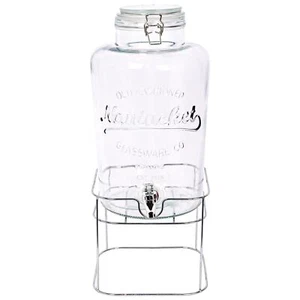 1x 8.7L Glass Drinks Dispenser with Tap & Chrome Stand Cold Water Lemonade Jug - Picture 1 of 7