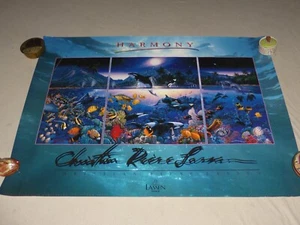 CHRISTIAN RIESE LASSEN HARMONY ART PRINT 35" X 26" MAUI GALERIE 1991 OCEAN ORCAS - Picture 1 of 8