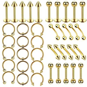 40Pcs Lip Rings Stainless Steel Nose Ring Cartilage Daith Earrings Piercing 16G - Picture 1 of 10