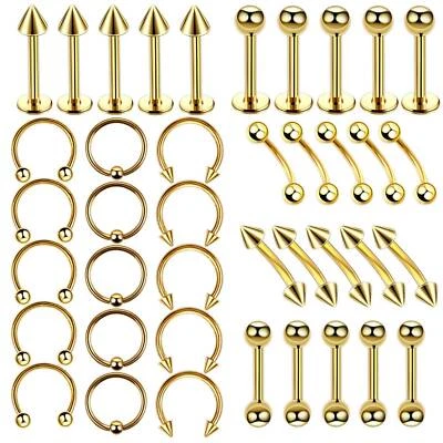 110PCS Mixed Body Piercing Kit Surgical Steel Tongue Eyebrow Nose Lip Ring 16G - Image 1 of 4