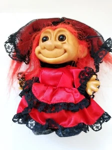 Vintage Russ Troll in Red Dress Black Shoes Laced Veil 1980s Troll Doll - Picture 1 of 6