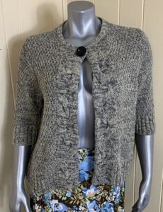 Leo & Nicole Sweater Cardigan Women's XL Chunky Cable Knit One button Gray Beige - Picture 1 of 12