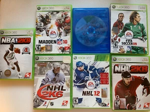 lot xbox 360 games nfl '10 and '13, fifa soccer '09 and nba 2k8, nhl '06 '08 '12 - Picture 1 of 8