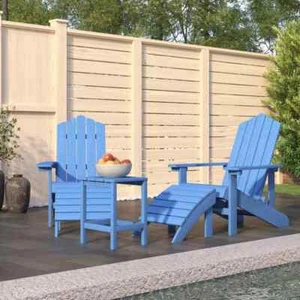 Patio Adirondack Chairs with Footstool & Table HDPE Aqua Blue vidaXL - Picture 1 of 8