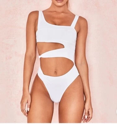 Nuevo con etiquetas Traje de baño South Beach para mujer blanco recortado de una pieza, talla US 6 Foto 1 de 4