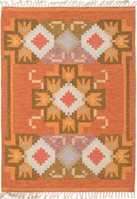Vintage Kilim Home Rug - Swedish Scandinavian Handwoven Flatweave Unique Design - Image 1 of 3