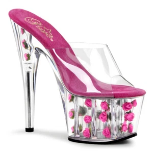 PLEASER ADORE-701FL Sexy 7" Heel Pink Mini Rose Platform Sandals Dancer Shoes - Picture 1 of 6