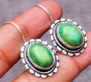 Turquoise Gemstone 925 Sterling Silver Earring Handmade Jewelry Earring 1.80" - Picture 1 of 7