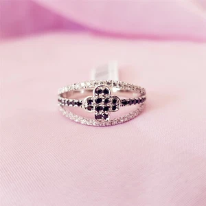 Genuine 100% Real Sterling Silver Rings. sizes 6.5, 7 (Black Sapphire) (Cross) - Picture 1 of 5
