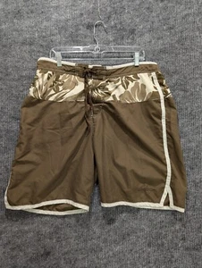 Speedo Board Shorts Mens Large Brown Green Floral Swim Trunks Mesh Liner - Picture 1 of 6