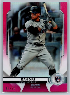 Isan Diaz 2020 Bowman Sterling Rookie Pink Refractor /75 BSR-67 Miami Marlins - Image 1 of 2