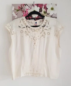 Embroidered Ivory Silk Top, UK Size 12-14 Chinese Handmade Immaculate - Picture 1 of 16