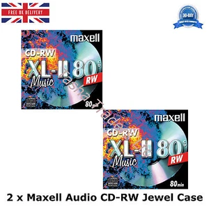 2 x Maxell Audio CD-RW Jewel Case ReWritable Recordable Blank Music 80 Min Disc - Afbeelding 1 van 1