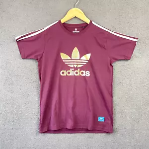 Adidas T Shirt Womens Size S Maroon Athletic Fit 3 Stripe Casual Short Sleeve - Picture 1 of 8