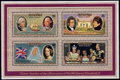 1977 Aitutaki SC# 151a - Reign of Queen Elizabeth II 25th - Souvenir Sheet-M-NH - Image 1 of 2
