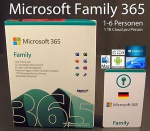 Microsoft 365 Family Vollversion Box 6 Personen 1 TB PC/Mac/iOS/Android OVP NEU - Bild 1 von 11