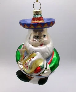 MEXIKANISCHER LEBENSMITTELLIEBHABER ODER KOCH! MARIACHI SANTA GLAS WEIHNACHTSORNAMENT NEU - Bild 1 von 2