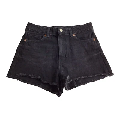 Monki Black High Waist Jean Shorts Sz 25 Frayed Fashion Denim Bottoms  - Image 1 of 4