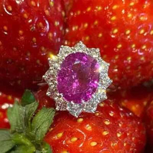 Oval Cut 6.48 Ct Natural Pink Sapphire & Diamond Wedding Ring 14K White Gold - Picture 1 of 12