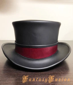 Victorian Classy Leather Hat Steampunk Standard Top Hat Custom Colorful Band - Picture 1 of 1