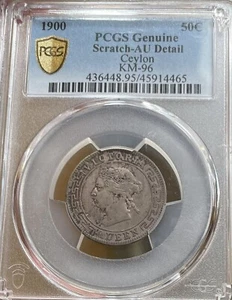 1900 CEYLON 50 Cent Silver Coin PCGS AU Detail 50c - Picture 1 of 6
