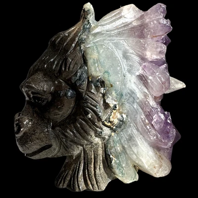 Calavera de gorila tallada a mano amatista natural para decoración de curación de chakras de corona Foto 1 de 4