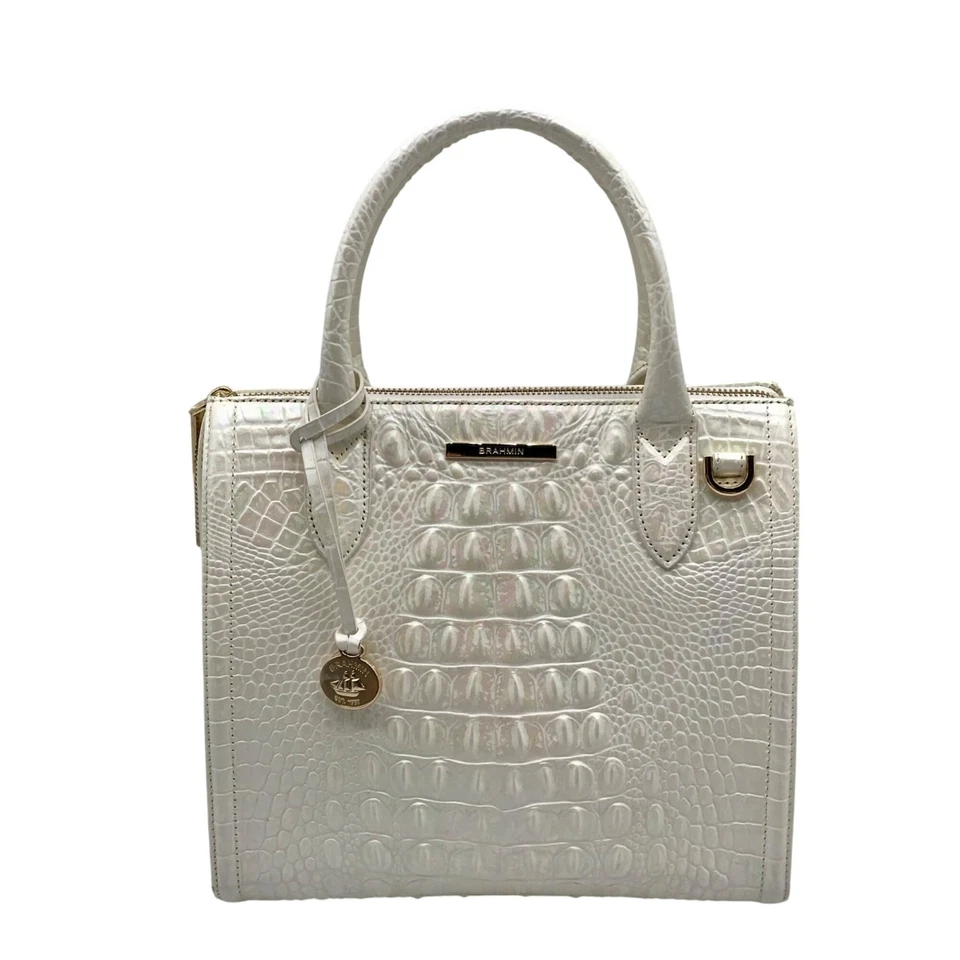Brahmin White Croc Embossed Leather Caroline Convertible Satchel - Image 1 of 4