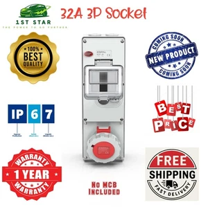 32a IP67 Interlock Electric Combination Industrial Socket [3P] - Picture 1 of 2