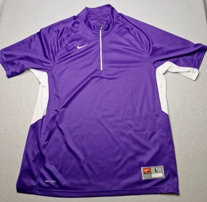 NIKE Jersey Mens Size L Short Sleeve T-Shirt 1/4 Zip Dri-FIT Embroidered Purple - Picture 1 of 19