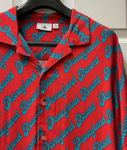 Disneyland Resort Men's XL Red & Blue Hawaiian Style Casual Collared Shirt - Picture 1 of 12