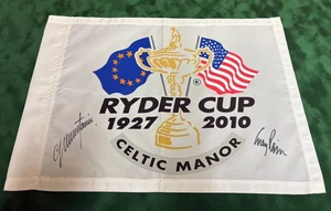 2010 Ryder Cup Captains Montgomerie (Europe) & Pavin (USA) Signed Golf Flag +COA - Picture 1 of 3