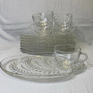 FEDERAL GLASS CO 1950's HOMESTEAD WHEAT SNACK SET 15 PIECE -2 sets missing 1 cup - Picture 1 of 9