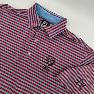 Camisa polo de golf FootJoy para hombre grande roja azul a rayas campeonatos mundiales de golf Foto 1 de 4